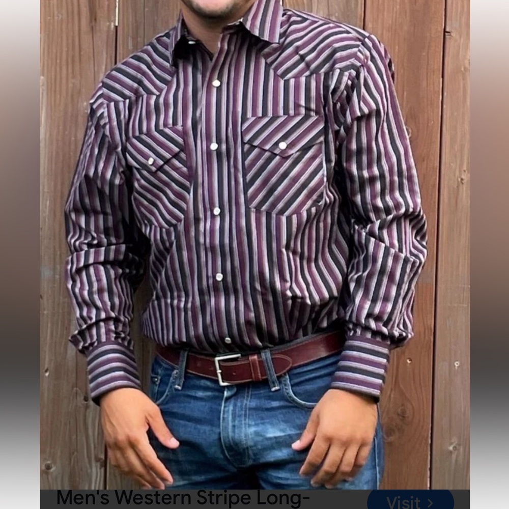Retro MWG apparel 17 1/2 neck Men's Western Stripe Long-Sleeve button down